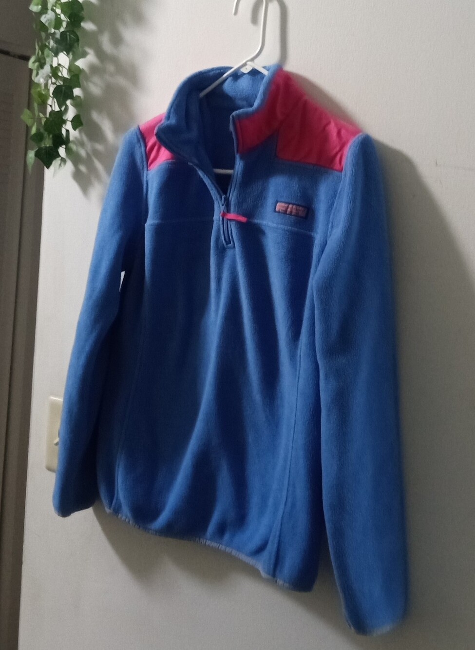 Vineyard Vines Blue Fleece Half-Zip with Pink Shoulder Panels